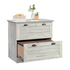 Sauder 431069 La Collection Barrister Lane Classeur latéral - Finition White Plank-Le mécanisme de sécurité à verrouillage permet de n'ouvrir qu'un seul tiroir à la fois.