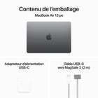 Apple - Portatif MacBook Air 13,6 po, M3, SSD 256 Go, Mémoire unifiée 16 Go, Gris Sidéral, Anglais-Super connecté: MacBook Air intègre deux ports Thunderbolt, une prise pour écouteurs, les connectivités Wi-Fi 6E et Bluetooth 5.3, et un port de recharge MagSafe. Il prend en charge jusqu’à deux moniteurs quand l’écran est rabattu.