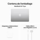 Apple - Portatif MacBook Air 13,6 po, M3, SSD 256 Go, Mémoire unifiée 16 Go, Argent, Français-Super connecté: MacBook Air intègre deux ports Thunderbolt, une prise pour écouteurs, les connectivités Wi-Fi 6E et Bluetooth 5.3, et un port de recharge MagSafe. Il prend en charge jusqu’à deux moniteurs quand l’écran est rabattu.