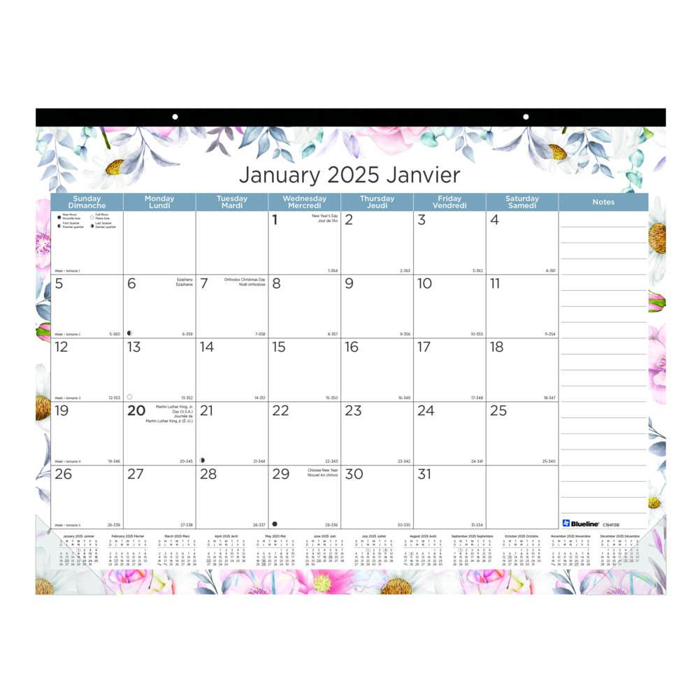 Blueline 2025 Calendrier sousmain mensuel Passion 17 po x 22 po