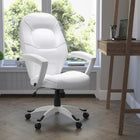 Flash Furniture – Fauteuil de direction mi-dossier, accoudoirs fixes, blanc-Rembourrage LeatherSoft Blanc