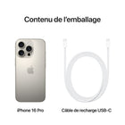 Apple - iPhone 16 Pro 6,3" - 128 Go - Titane naturel - Débloqué-Connectivité Satellite: Quand aucun réseau cellulaire ou Wi-Fi n'est à sa portée, iPhone peut se connecter à un satellite pour vous permettre d'envoyer et de recevoir des textos et des Tapback. En cas d'accident de voiture grave, il peut contacter les secours si vous n'êtes pas en mesure de le faire