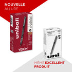 Stylos à bille roulante 0,5 mm Vision de uni–ball, noir, paquet de 12-Pointe en acier inoxydable durable