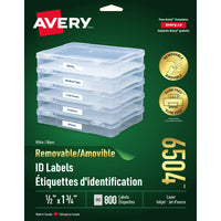 Avery 6504 Étiquettes d'identification amovibles blanches, laser, 1-3/4" x 1/2", 800/pqt-Enlevez, réutilisez ou déplacez facilement!