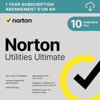 Norton Utilities Ultimate - 10 Devices - 1 Year Subscription-Nettoyage de PC tout-en-un : Aide à détecter et à nettoyer les fichiers indésirables, les données privées, les problèmes de registre, les données de navigation et plus encore pour aider à améliorer les performances de votre appareil et à garder votre historique d’utilisation privé.