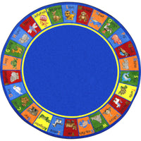 Joy Carpets - Phonics animaux tapis - 7'7" ronde - Multicolore-Fabriqué avec du Nylon WearOn premium pour une beauté durable et une durabilité dans les zones à fort trafic