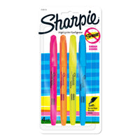 Sharpie Surligneurs de poche à pointe biseautée – couleurs variées – paquet de 4-Encre Smear Guard® spécialement conçue pour éviter les bavures.