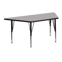 Flash Furniture – Table d’activités, trapèze, 24 x 48 po, stratifié haute pression 1,25 po, pattes préscolaires réglables, gris-Stratifié gris