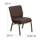 Flash Furniture – Chaise d’église Hercules 21 po larg, siège 4 po épais, compartiment livre/coupe, armature dorée, brun-Cadre en acier de calibre 16