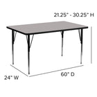 Flash Furniture – Table d’activités, rectangle, 24 x 60 po, stratifié haute pression 1,25 po, pattes standards réglables, gris-Pattes tubulaires en acier de calibre 16