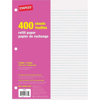 Staples - Papier de recharge - ligné - 8 3/8 po x 10 7/8 po - 400 feuilles-Que vos reliures soient bien remplies