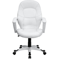 Flash Furniture – Fauteuil de direction mi-dossier, accoudoirs fixes, blanc-Chaise de bureau contemporaine