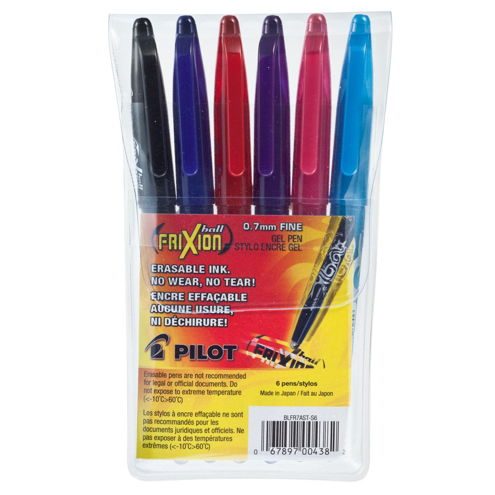 Lot de 6 stylos à bille avec encre effaçable, 1 mm, emballés x 6, couleurs  au choix, bleu, noir, rouge et multicolore.