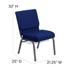 Flash Furniture – Chaise d’église Hercules 21 po larg, siège 4 po épais, compartiment livre/coupe, bleu marine, cadre argenté-Cadre en acier de calibre 16