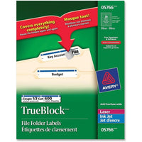 Avery Étiquettes de classement bleues TrueBlock pour imprimantes au laser, 2 1/32 po x 3 7/16 po, paq./600-Créez des étiquettes de classement d''allure professionnelle pour une référence facile et rapide