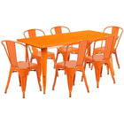 Flash Furniture – Table rectangulaire 31,5x63po et 6 chaises empilables, intérieur/extérieur, métal orange (ET-CT005-6-30-OR-GG)-Pour six personnes