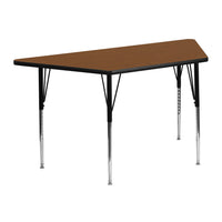 Flash Furniture – Table d’activités, trapèze, 24 x 48 po, stratifié haute pression 1,25 po, pattes standards réglables, chêne-Chêne laminé