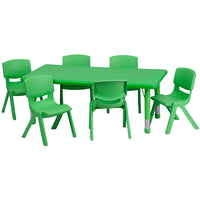 Flash Furniture – Ensemble avec table d’activités rectangulaire réglable de 24 x 48 po et 6 chaises d’école empilables, vert-Ensemble de table multi-usages pour enfants