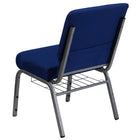 Flash Furniture – Chaise d’église Hercules 21 po larg, siège 4 po épais, compartiment livre/coupe, bleu marine, cadre argenté-Pochette à dossier pour le rangement de livres