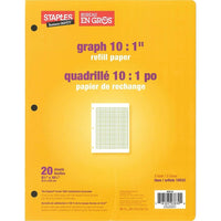 Staples - Recharge de papier, quadrillé 10:1 po, 8 3/8 x 10 7/8 po, 20 feuilles, 3 trous-Recharge de papier quadrillé, format lettre, 10 carrés par 1 po