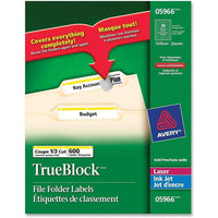 Avery Étiquettes de classement jaunes TrueBlock pour imprimantes au laser, 2 1/32 po x 3 7/16 po, paq./600-Créez des étiquettes de classement d''allure professionnelle pour une référence facile et rapide