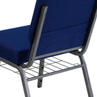 Flash Furniture – Chaise d’église Hercules 21 po larg, siège 4 po épais, compartiment livre/coupe, bleu marine, cadre argenté-Siège épais de 4 po avec une bordure de cascade de 5 po