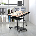 Flash Furniture – Table à dessin ajustable avec structure noire et doubles roulettes, cerisier-Organisateur de fichiers suspendus