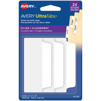 Avery -  74776 UltraTabs Onglets de Classement, Blanc, 24 onglets-UltraMarquables – Onglets en papier recouvert de plastique, marquables sur les deux côtés; compatibles avec les stylos, crayons, marqueurs et surligneurs – antimaculages