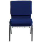 Flash Furniture – Chaise d’église Hercules 21 po larg, siège 4 po épais, compartiment livre/coupe, bleu marine, cadre argenté-Chaise d'église multi-usages