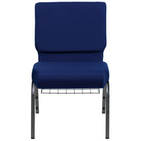 Flash Furniture – Chaise d’église Hercules 21 po larg, siège 4 po épais, compartiment livre/coupe, bleu marine, cadre argenté-Chaise d'église multi-usages