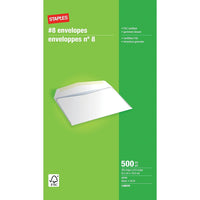 Staples - Enveloppes blanches de première qualité n° 8, 3 5/8 po x 6 1/2 po, bte/500 - avec colle-N&ordm; 8 (3 5/8 po x 6 1/2 po)  