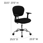 Flash Furniture - Fauteuil fonctionnel H2376FBKARMS, dossier mi-hauteur, mailles, accoudoirs fixes, noir-Appui-bras en nylon