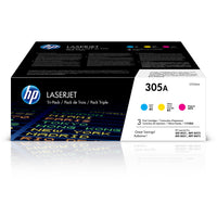 HP 305A (CF370AM) Ens. 3 cartouches de toner HP LaserJet cyan, magenta et jaune d’origine-Couleurs : Cyan, magenta, jaune