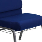 Flash Furniture – Chaise d’église Hercules 21 po larg, siège 4 po épais, compartiment livre/coupe, bleu marine, cadre argenté-Le siège en cascade favorise une bonne circulation sanguine