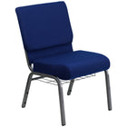 Flash Furniture – Chaise d’église Hercules 21 po larg, siège 4 po épais, compartiment livre/coupe, bleu marine, cadre argenté-Capacité de poids de 800 lb