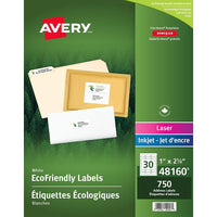 Avery 48160 Étiquettes d'adresse écologiques Easy Peel, blanches, laser/jet d'encre, 2-5/8" x 1", 750/pqt-La caractéristique Bord-éclair permet de peler rapidement et facilement les étiquettes. Vous n'avez qu'à plier la feuille pour exposer le bord des étiquettes.