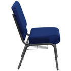 Flash Furniture – Chaise d’église Hercules 21 po larg, siège 4 po épais, compartiment livre/coupe, bleu marine, cadre argenté-Rembourrage durable en tissu bleu marine