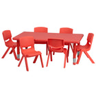 Flash Furniture – Ensemble avec table d’activités rectangulaire réglable de 24 x 48 po et 6 chaises d’école empilables, rouge-Ensemble de table multi-usages pour enfants