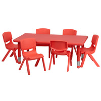 Flash Furniture – Ensemble avec table d’activités rectangulaire réglable de 24 x 48 po et 6 chaises d’école empilables, rouge-Ensemble de table multi-usages pour enfants