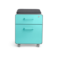 Classeur 2 tiroirs Mini Stow Poppin - Aqua-Équipé d'un tiroir utilitaire avec séparateurs de tiroirs réglables et d'un tiroir pour dossiers suspendus pour les dossiers de lettres et juridiques