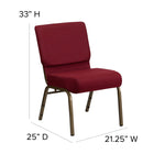 Flash Furniture – Chaise d’églises empilables extra large série Hercules, 21 po larg., 4 po d’épaiss., filons dorés, bourgogne-Cadre en acier de calibre 16